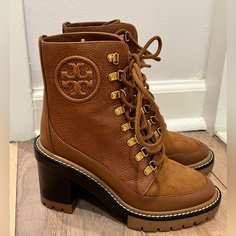 Tory Burch Miller Lug-Sole Leather Hiking Boots